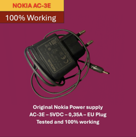 Original Nokia Power supply  AC-3E – 5VDC – 0,35A – EU Plug Tested 